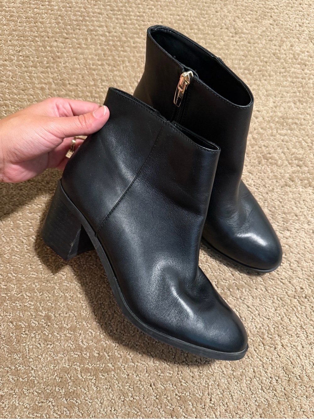 Vince Camuto Black Leather Ankle Booties with Block Heel